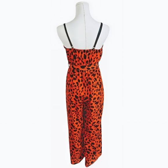 Missi London Orange Leopard Print Jumpsuit Wrap Belted Wide-Leg Size US 4 - Picture 3 of 13